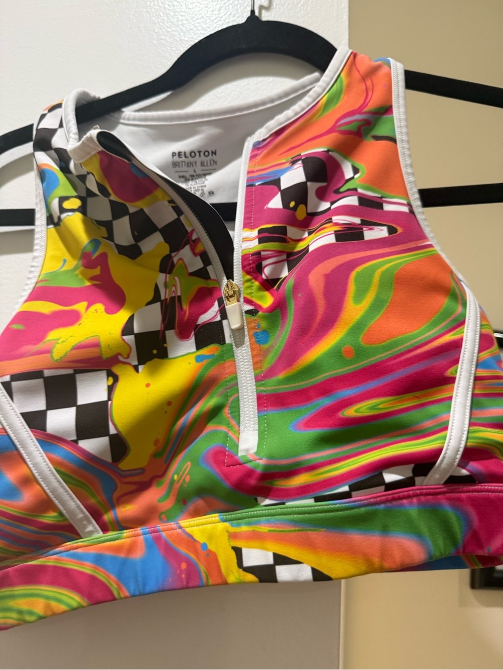 Women’s Peloton x Brittany Allen Multicolored Swirl Sports Bra with Zipper, L